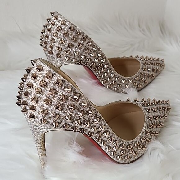 Christian Louboutin Spiked Heels in Silver and Cream - Picture 12 of 16